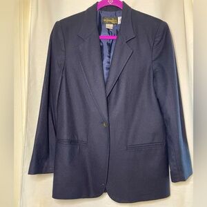 Vintage Requirements Navy Blue Blazer Classic Wool Suit One Button Jacket Size 6